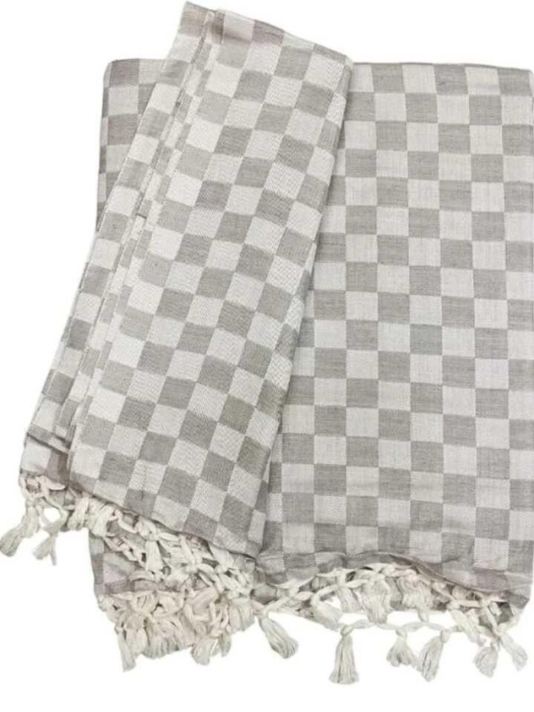 VANISHREE WORLD Grey Checked Mild Winter 210 GSM Double Bed Blanket