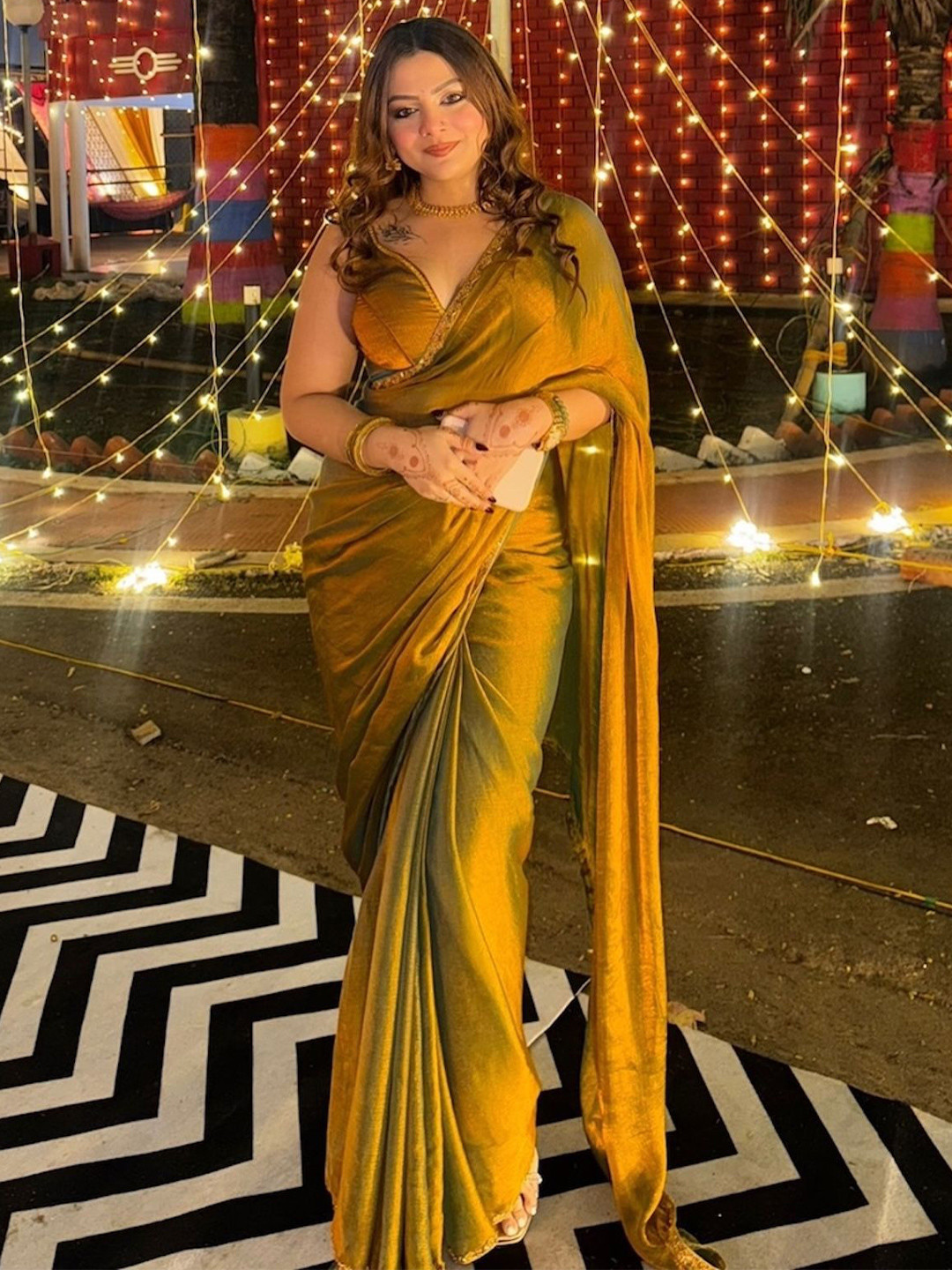 Celeb Styles Beads and Stones Embellished Saree