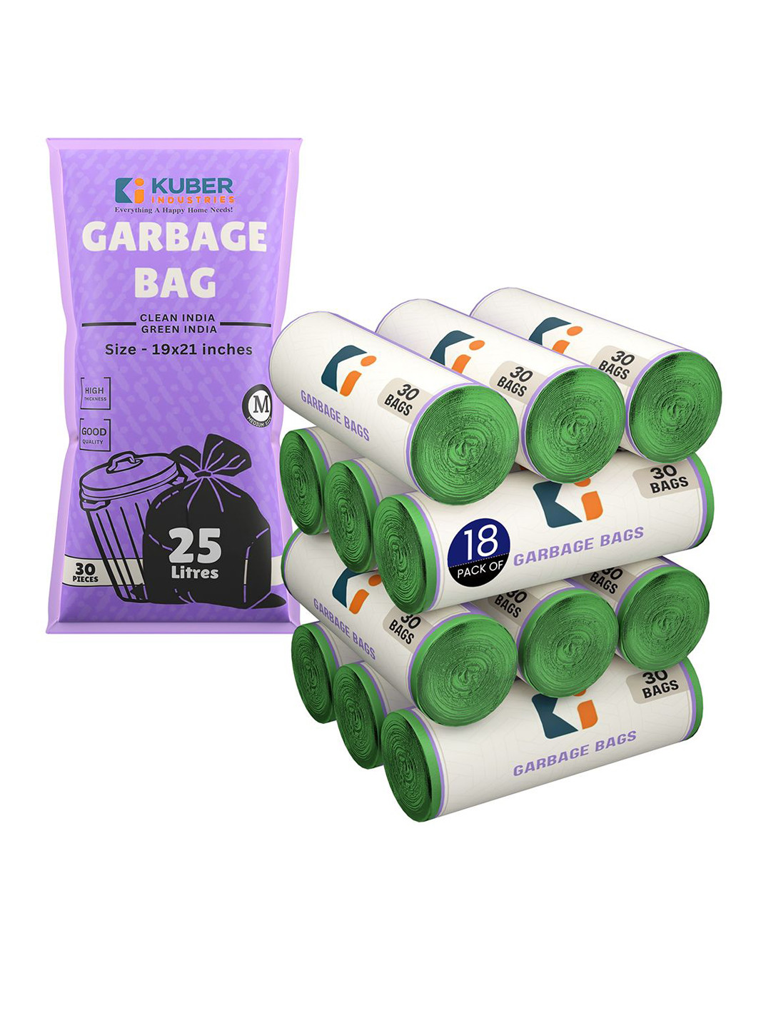 Kuber Industries 540-PCS Green Premium Garbage Bags For Dustbin