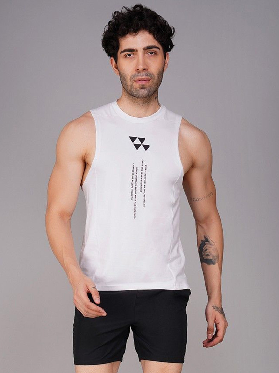 Brauch Typography Printed Sleeveless Gym Vest M-VEST-EVERYSTORY-WHT-S