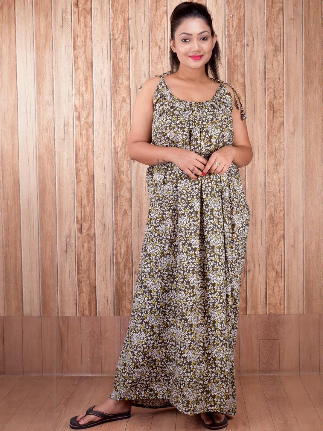 CLYMAA Black Pure Cotton Printed Maxi Nightdress