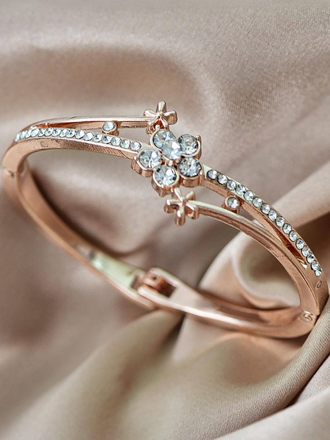 SZN 18k Rose Gold-Plated Artificial Stones Studded Cuff Bracelet