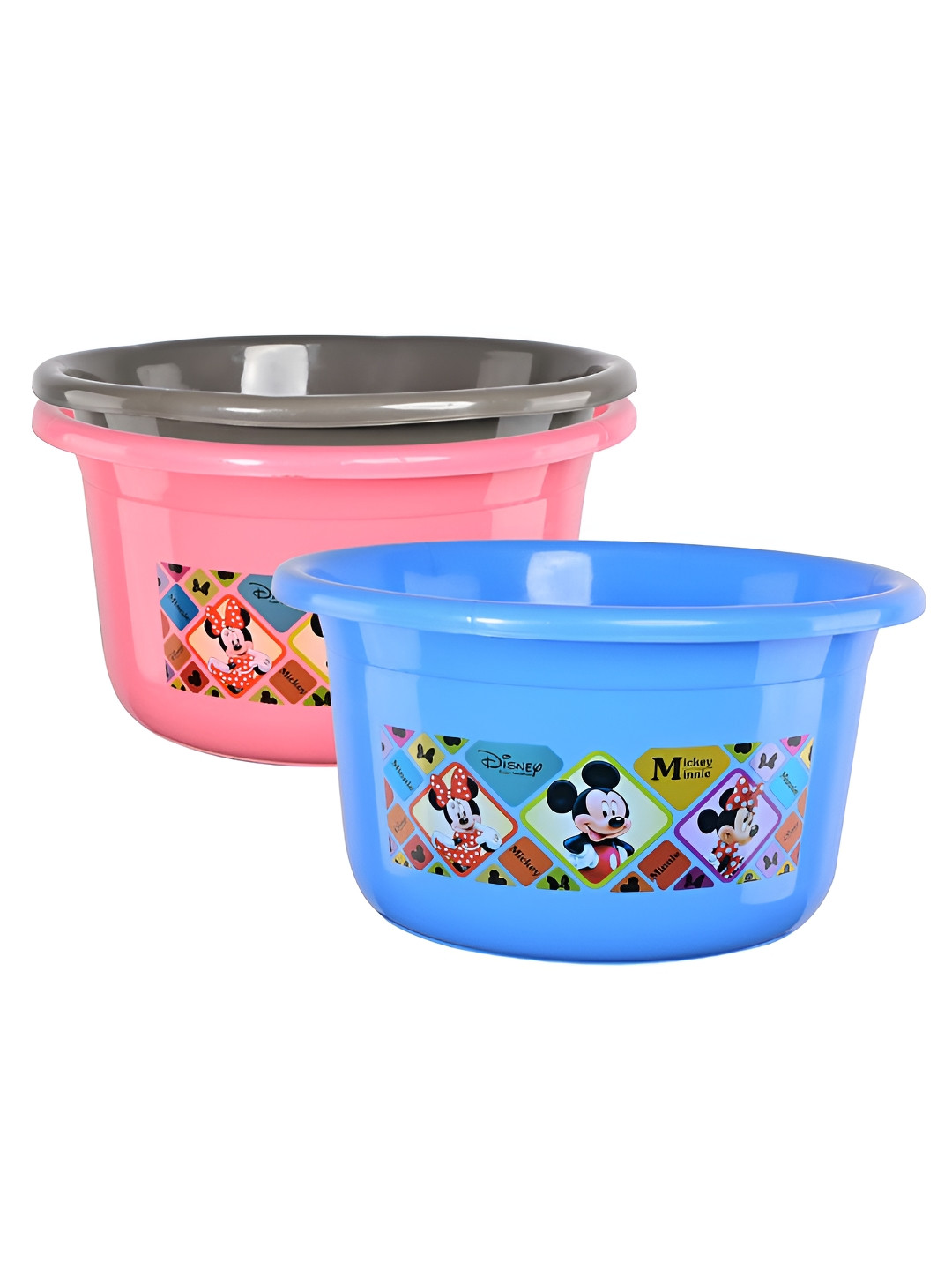 Aura 3 Pieces Blue, Pink & Grey Abstract Plastic 25 Ltr Plastic Bath Tub Set