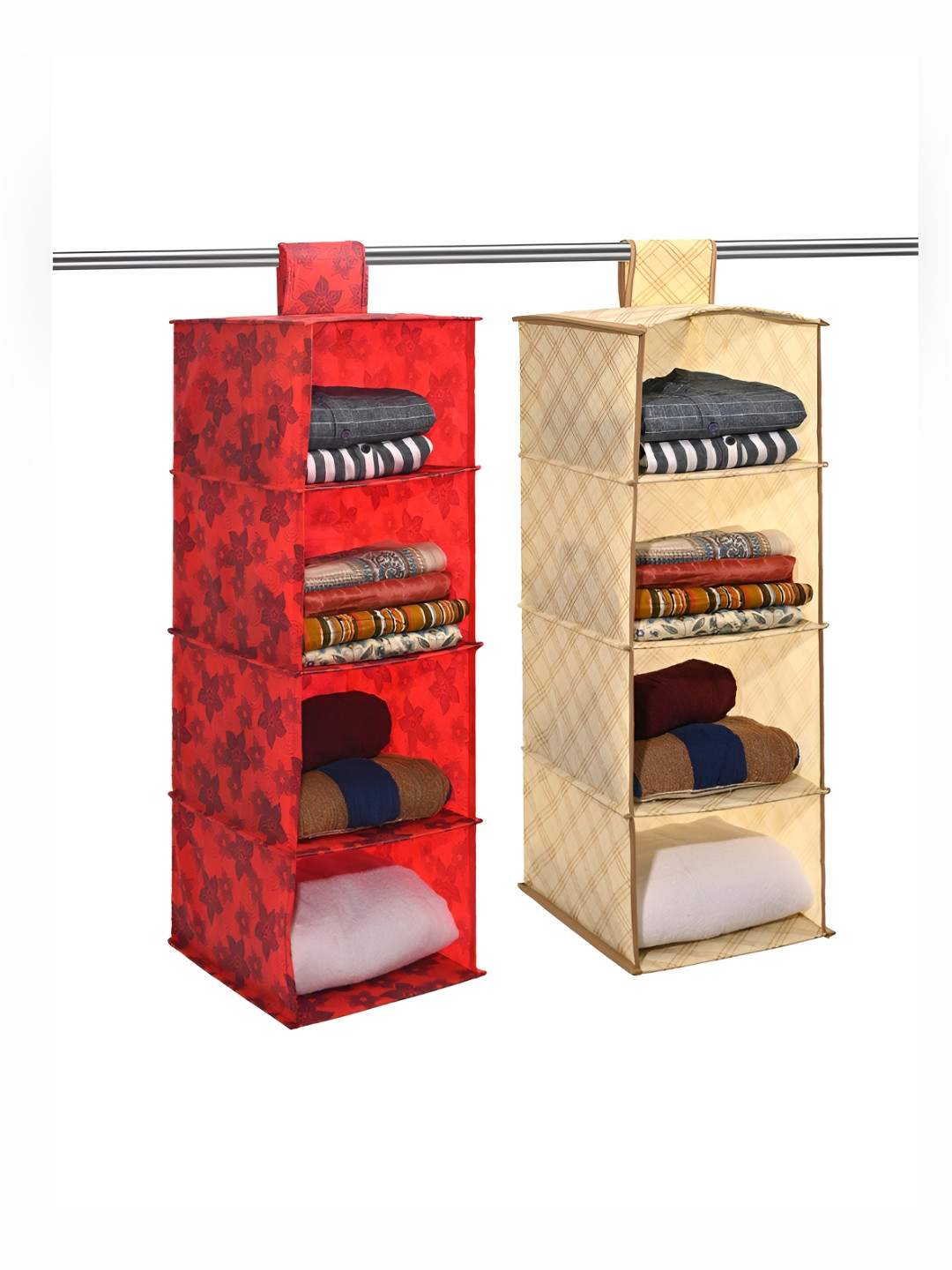 Aura Red Set of 2 Regular Multi-Utility 4 Shelf Hanging Closet Organisers