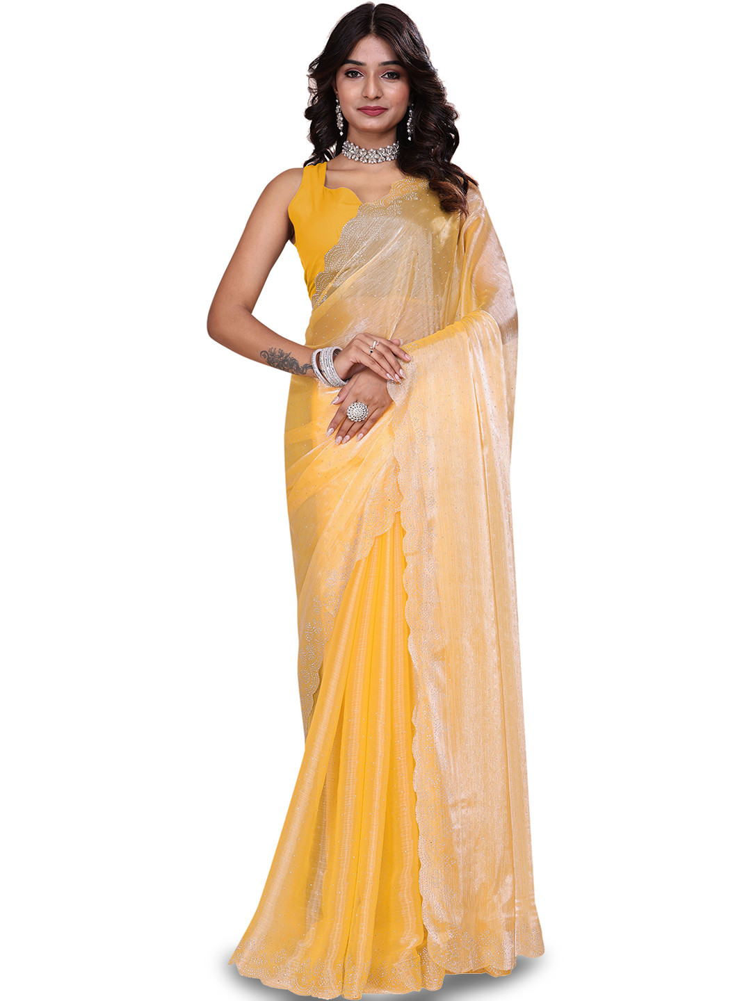 Indian Fashionista Embellished Beads and Stones Organza Saree