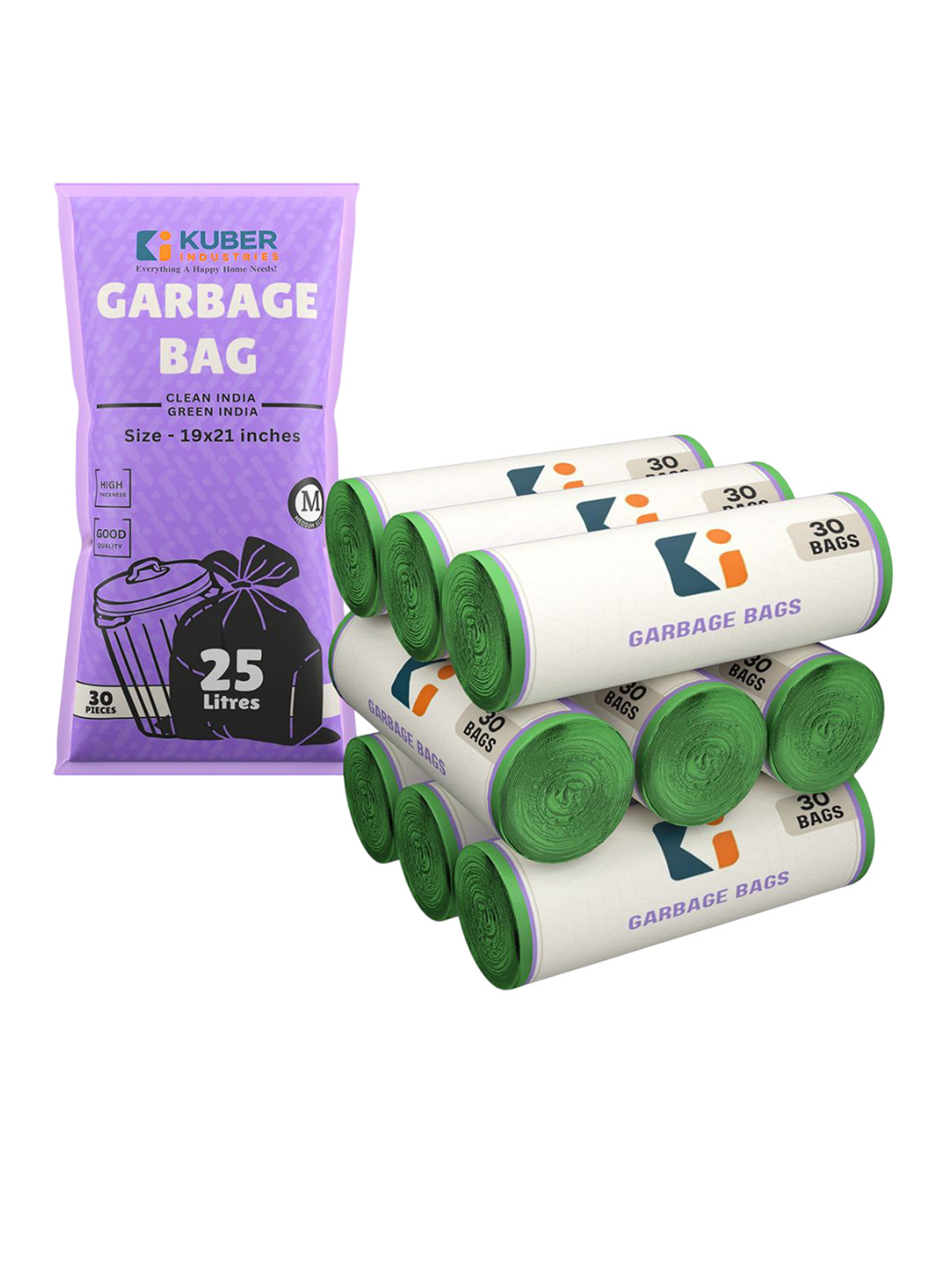 Kuber Industries 270-PCS Green Premium Garbage Bags For Dustbin