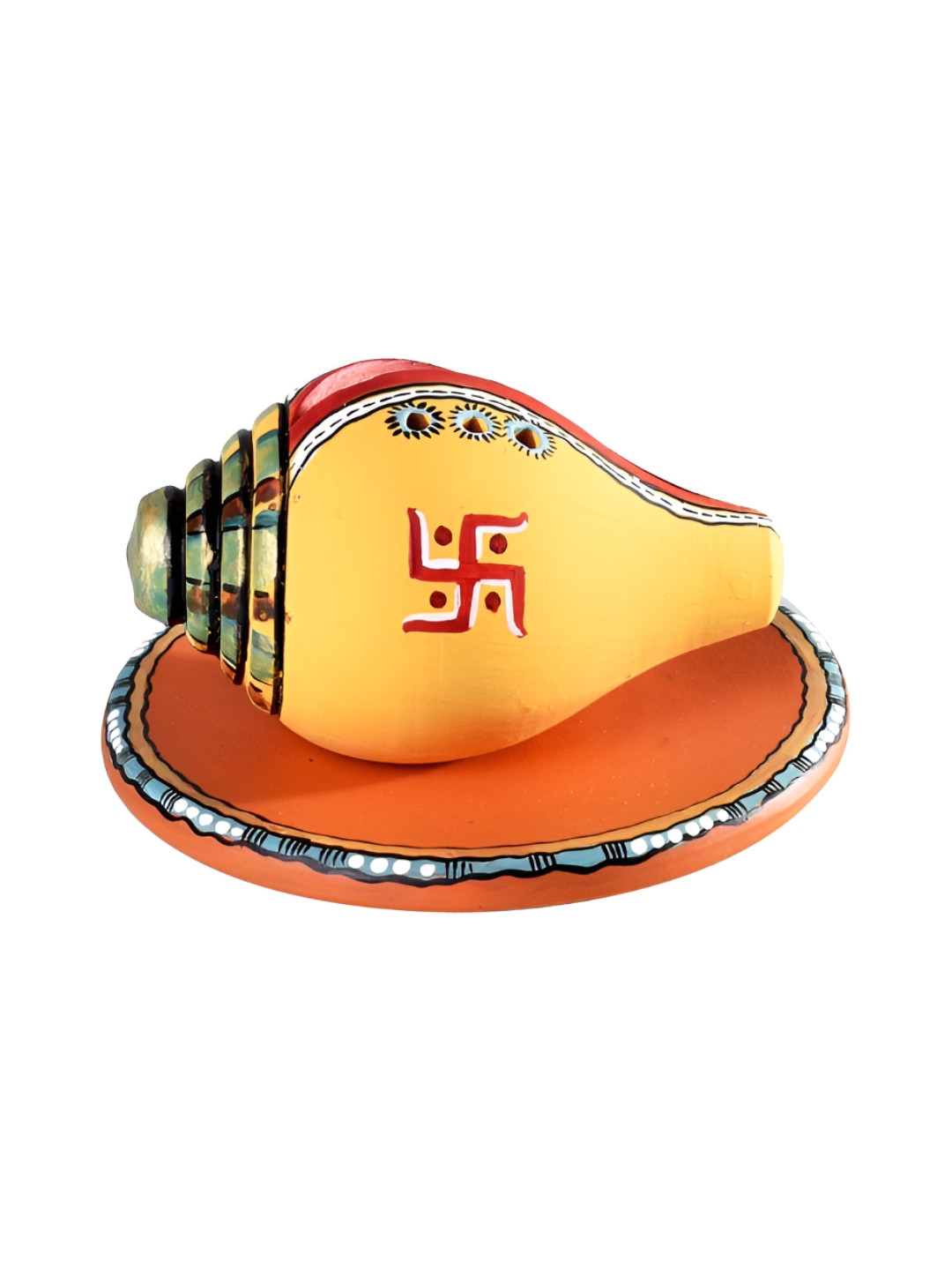 AAKRITI ART CREATIONS Red Printed Terracotta Swastika Divine Conch Incense Stick Holder
