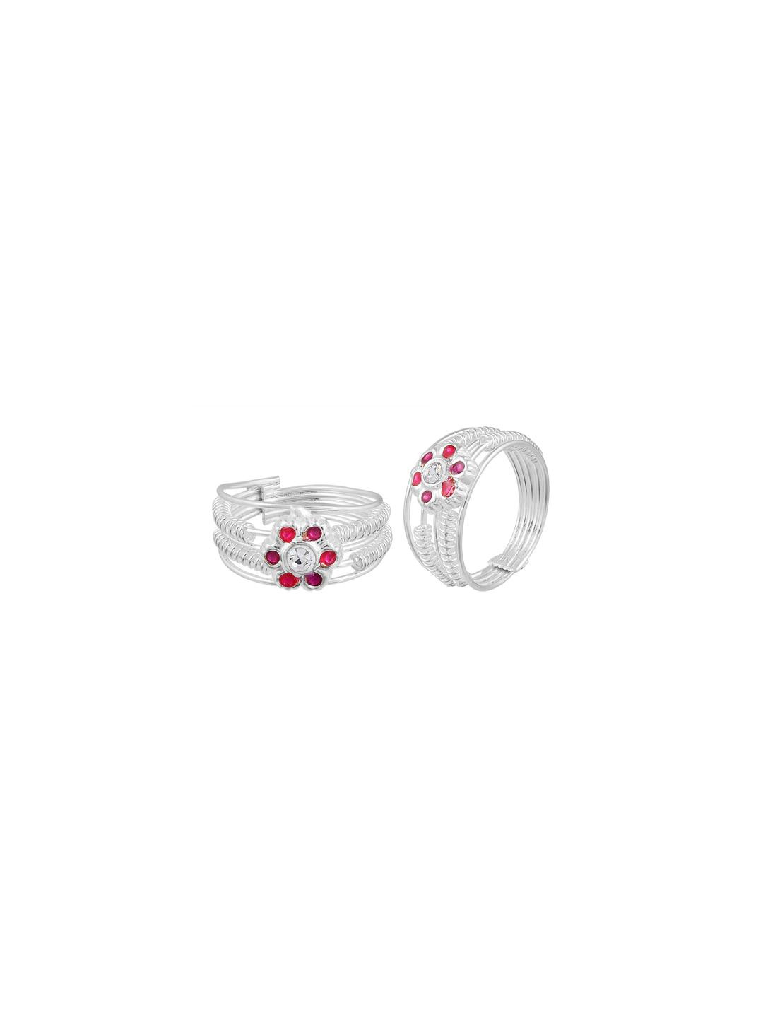 MEMOIR Silver plated Red CZ adjustable free size Bichiya toering Women