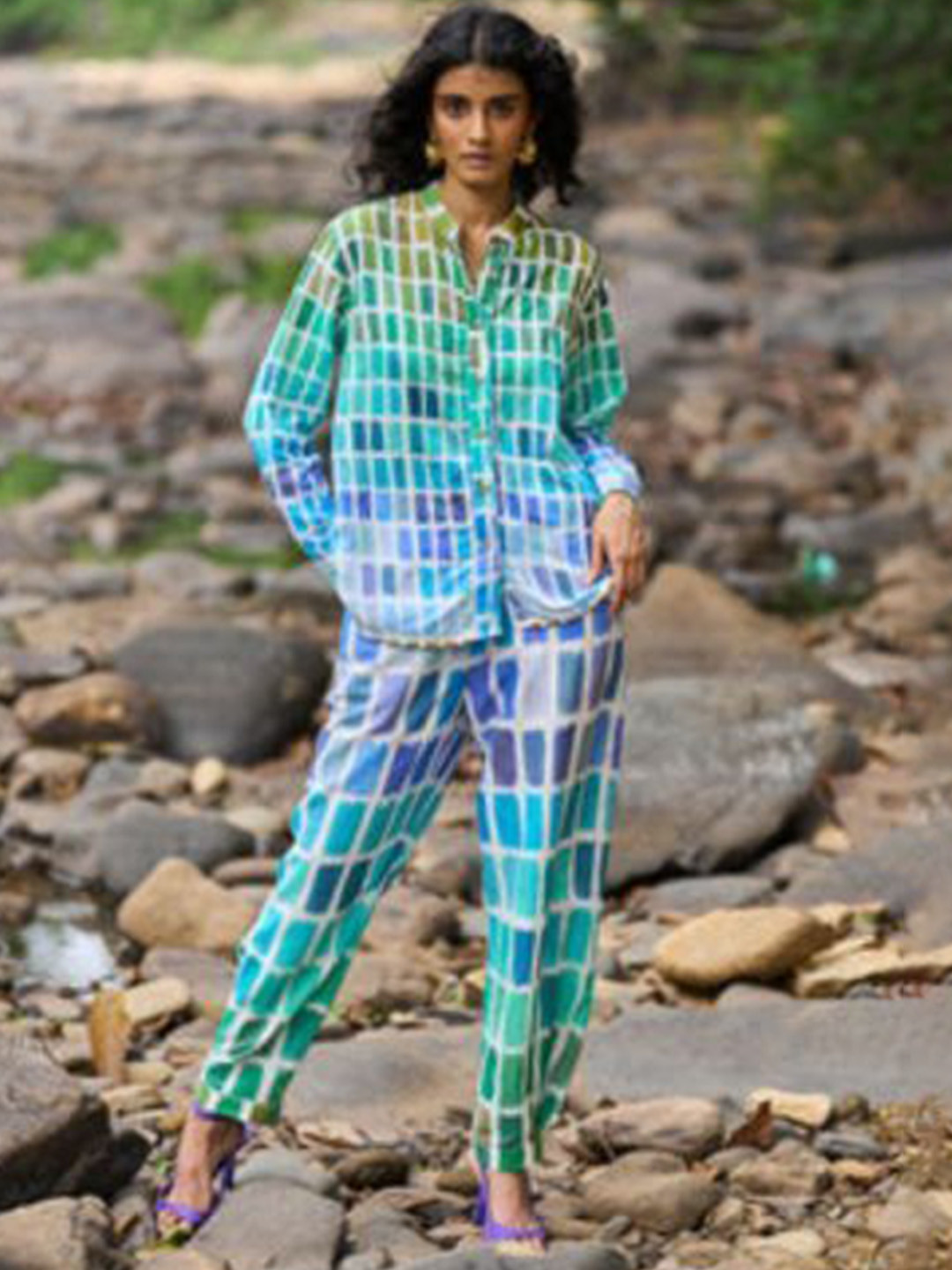 Dash and Dot Printed Linen Shirt With Trousers Set