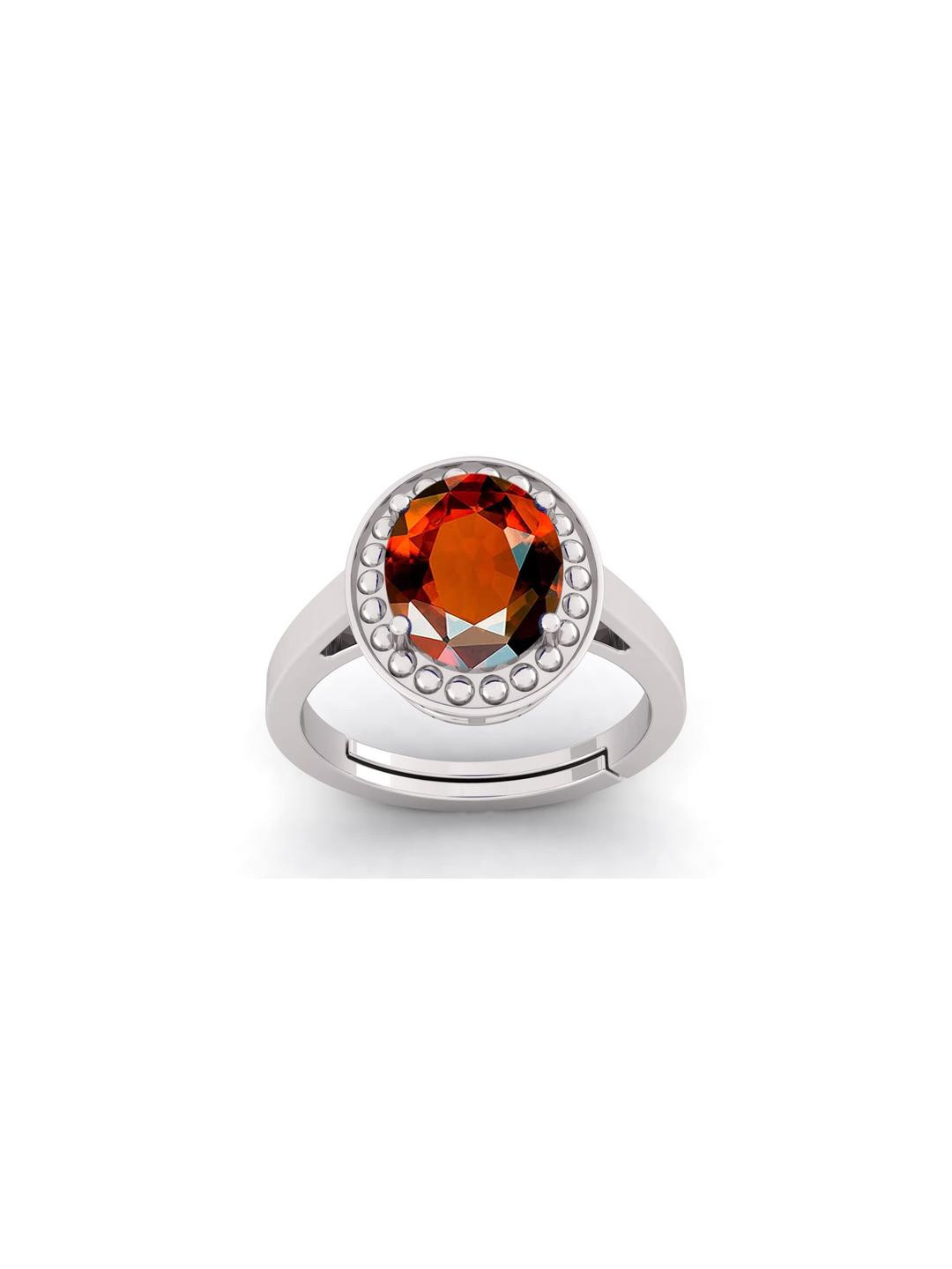 Pranjal Gems Unisex 12.25 Ratti Gomed Hessonite Gemstone Studded Adustable Finger Ring