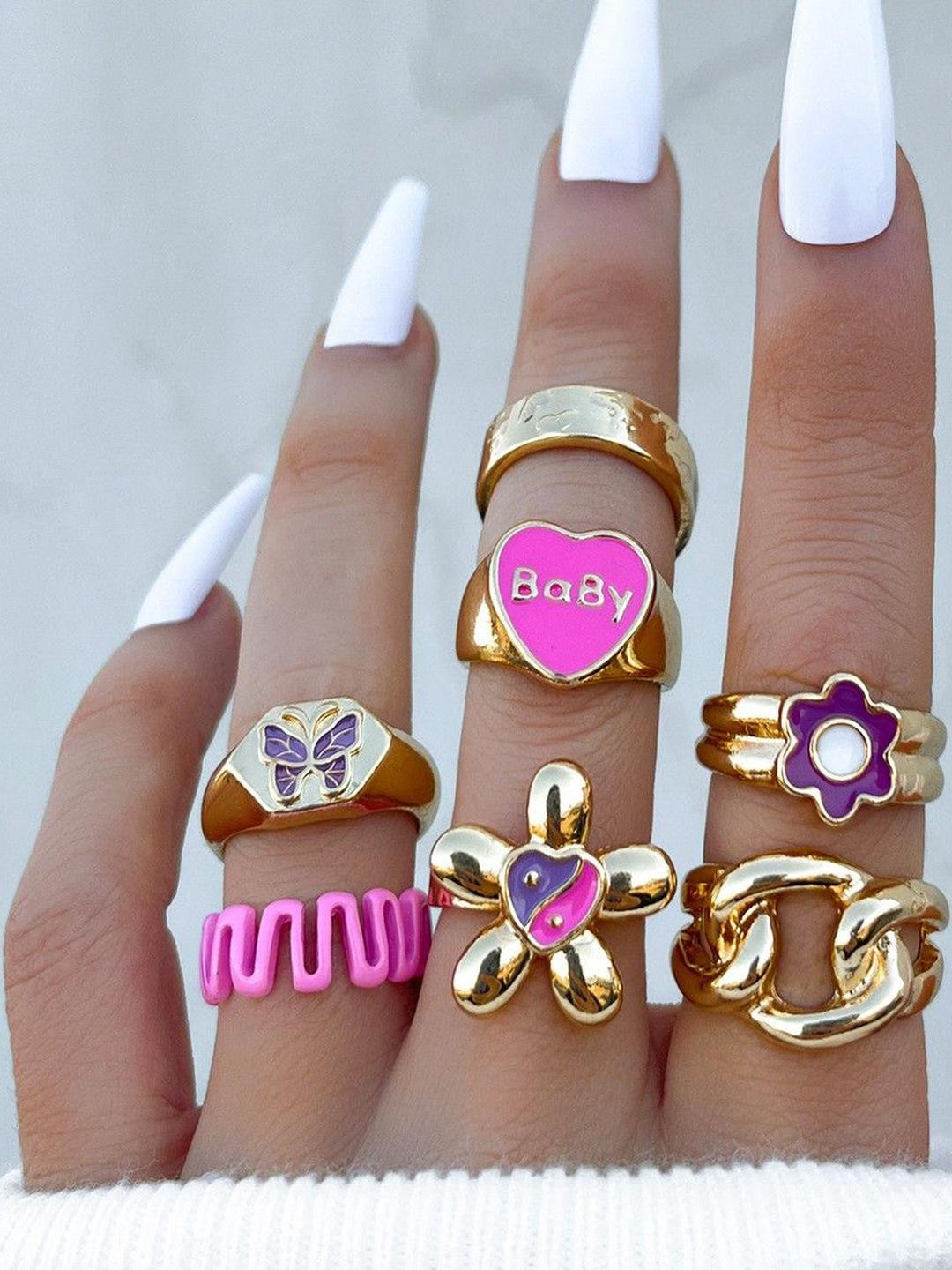 Arzonai Women Set of 7 Metal Rings