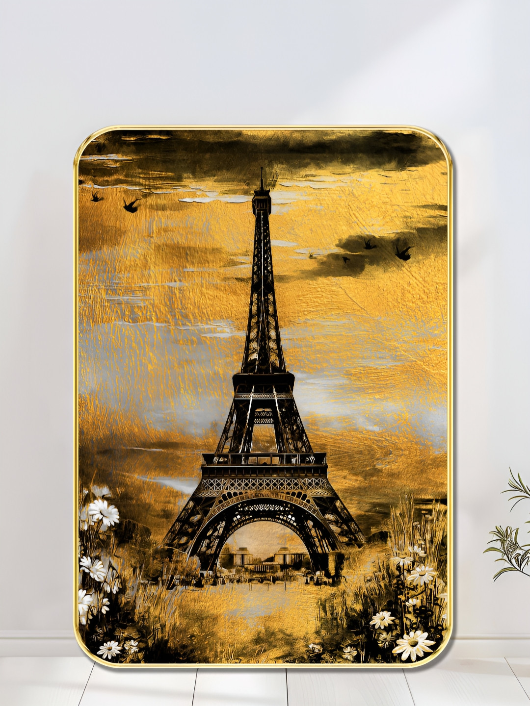 SAF Eiffel Tower Wood Wall Rectangle Paintings Wall Art - 24x18In