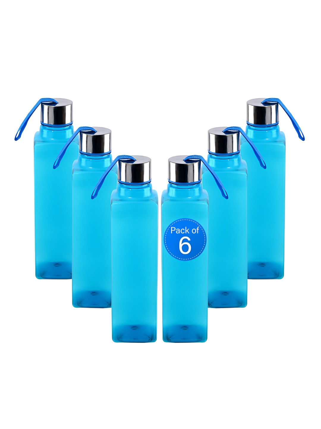 Aura Square Dori Blue Solid Plastic Spill Proof 6 Piece Water Bottle - 1L