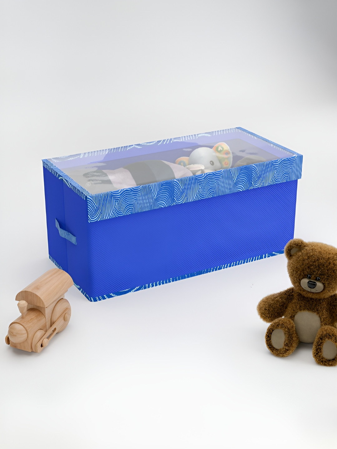 Aura Blue & White Zig Zag Printed Drawer Organiser With Transparent Lid