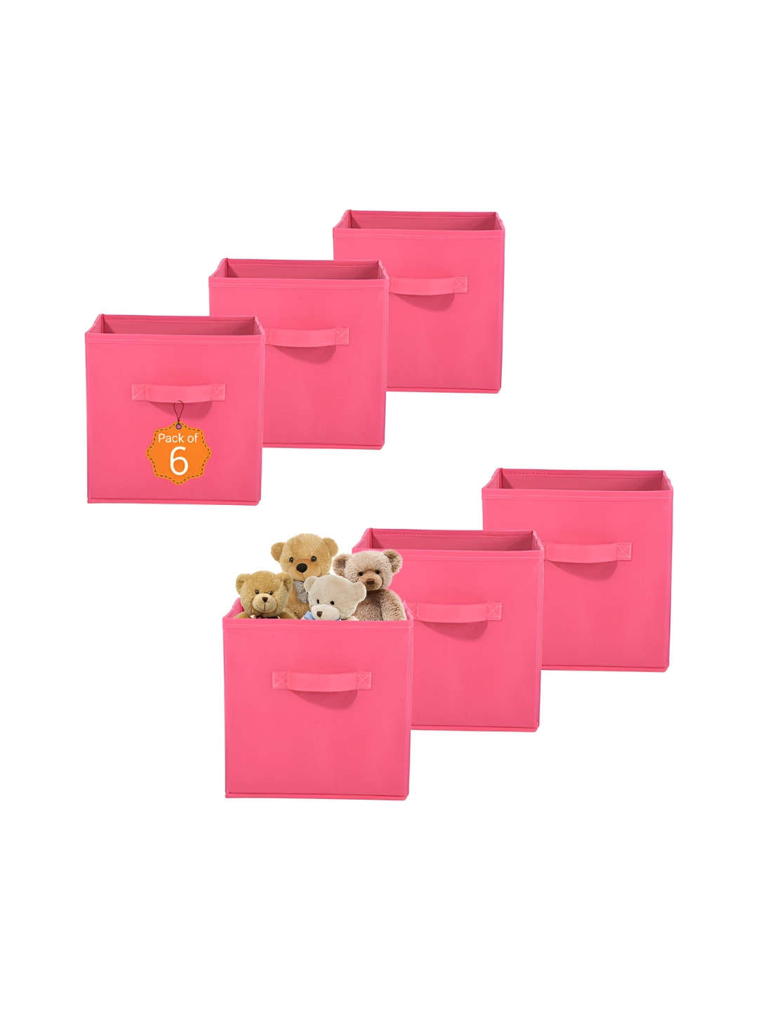Aura 6 Pcs Pink Non-Woven Wardrobe Cloth Organiser Folding Storage Box