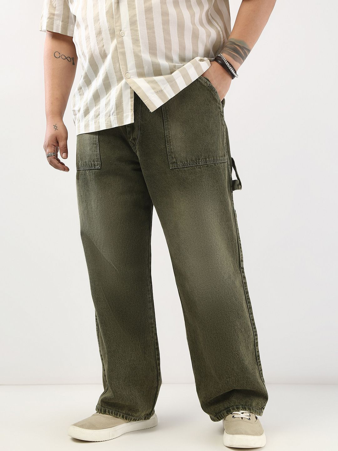 Urbano Plus Men Loose Baggy Fit Carpenter Cargo Jeans With 6 Pockets Non-Stretchable