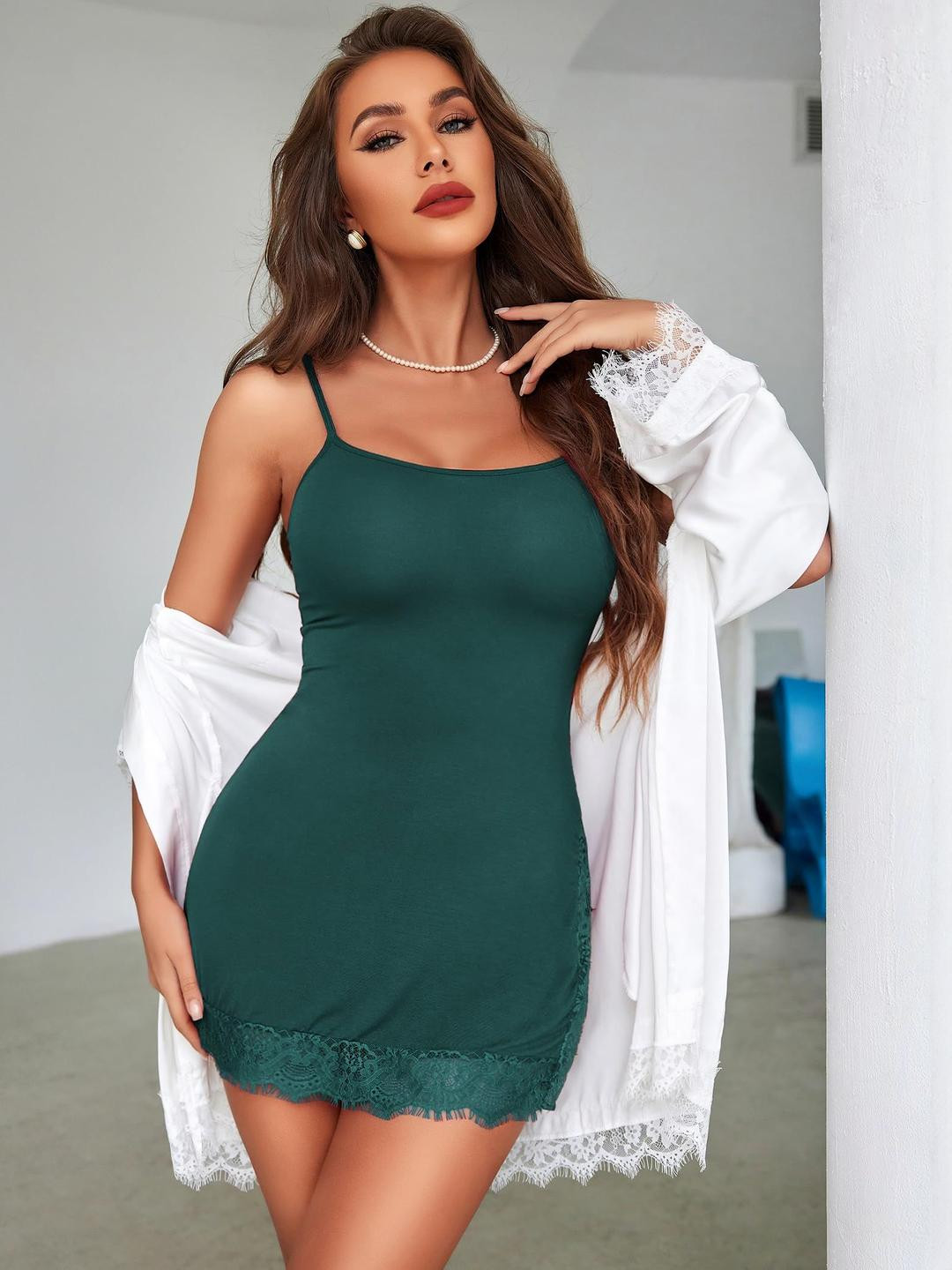 FIRE FIGURE Green Viscose Rayon Maxi Printed Nightdress