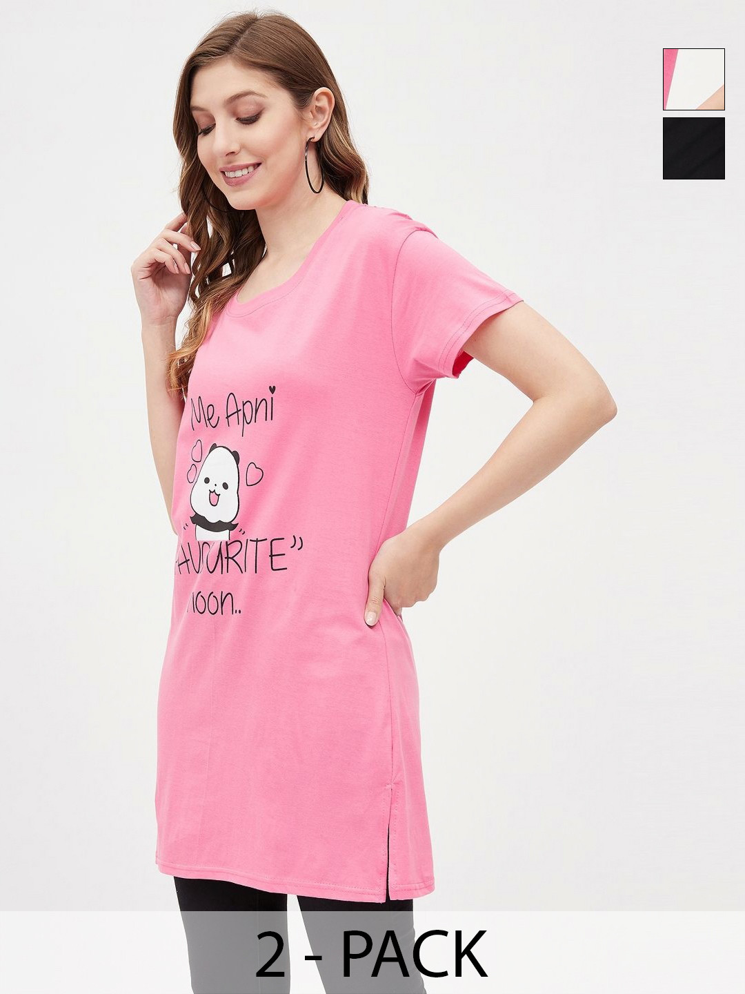 Christy World Women Geometric Print long T-shirt (pack of 2 )