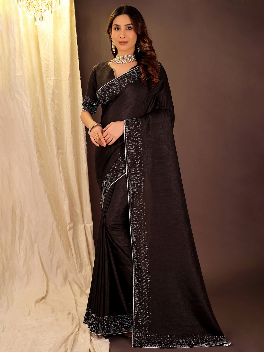 KALINI Black Poly Georgette Embellished Sarees