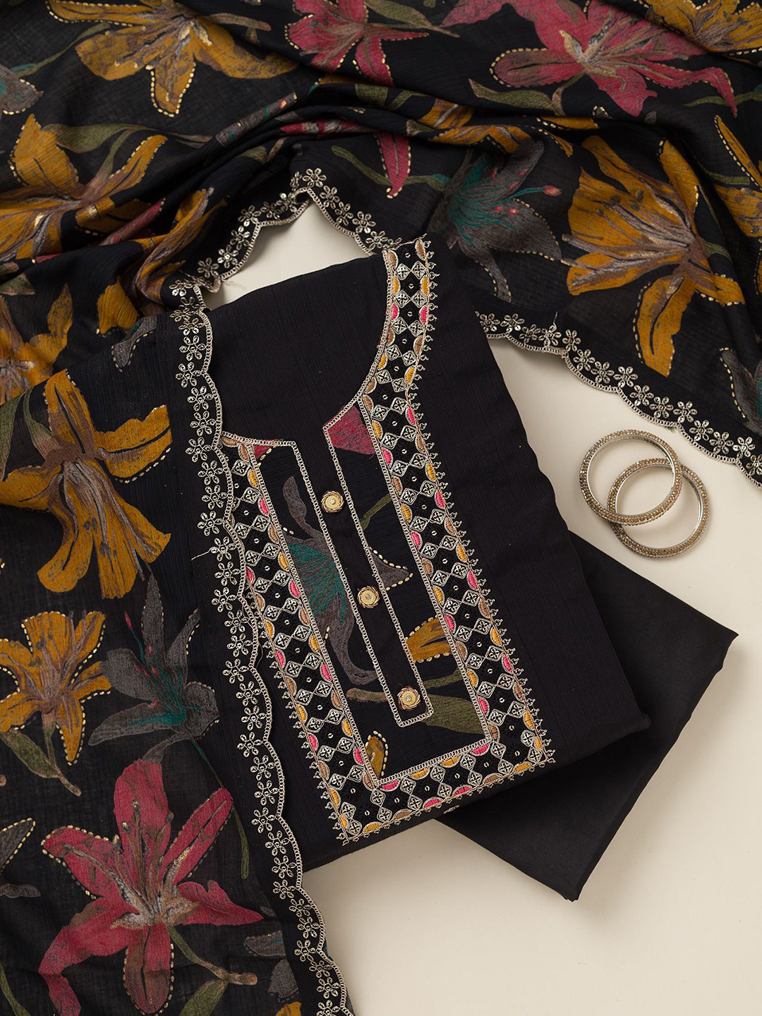 Koskii Zari Work Dola Silk Unstitched Salwar Suit Dress Material