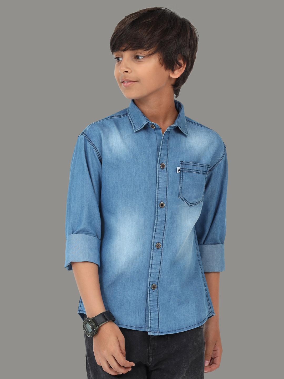 AIDAN PAUL Boys Denim Single Pocket Casual Shirt