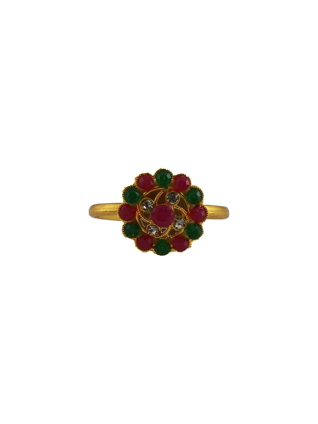 Vidhya Kangan Gold Plated Multicolour Stone Studded Ring