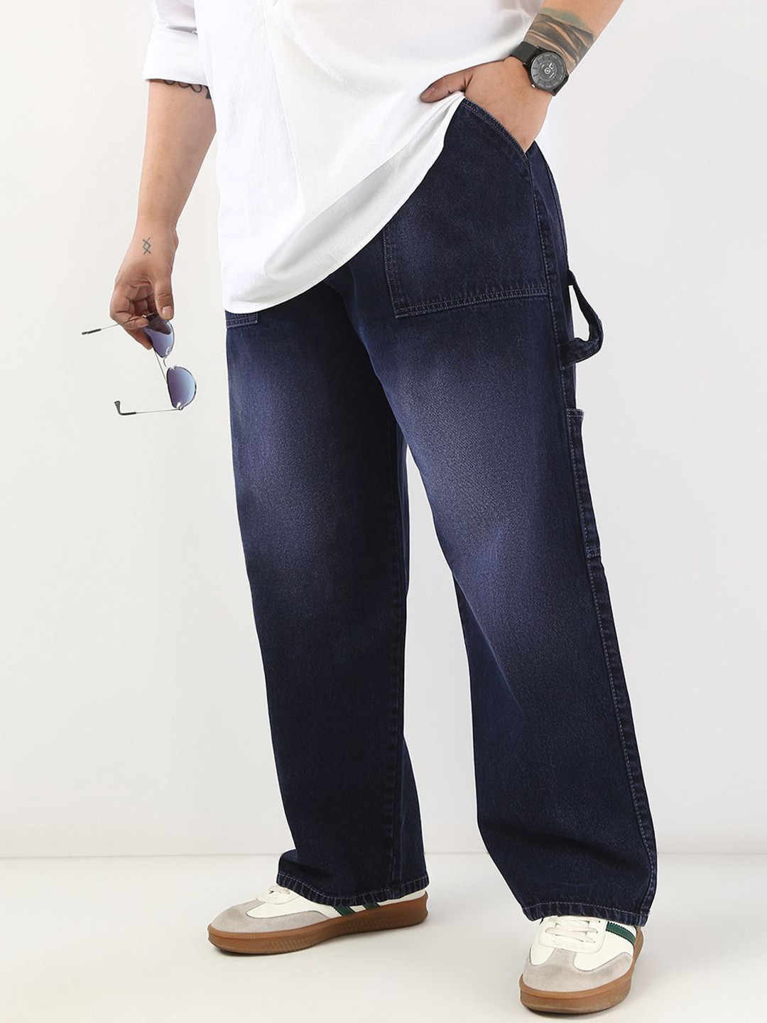 Urbano Plus Men Dark Blue  Carpenter Cargo Relaxed Fit Jeans