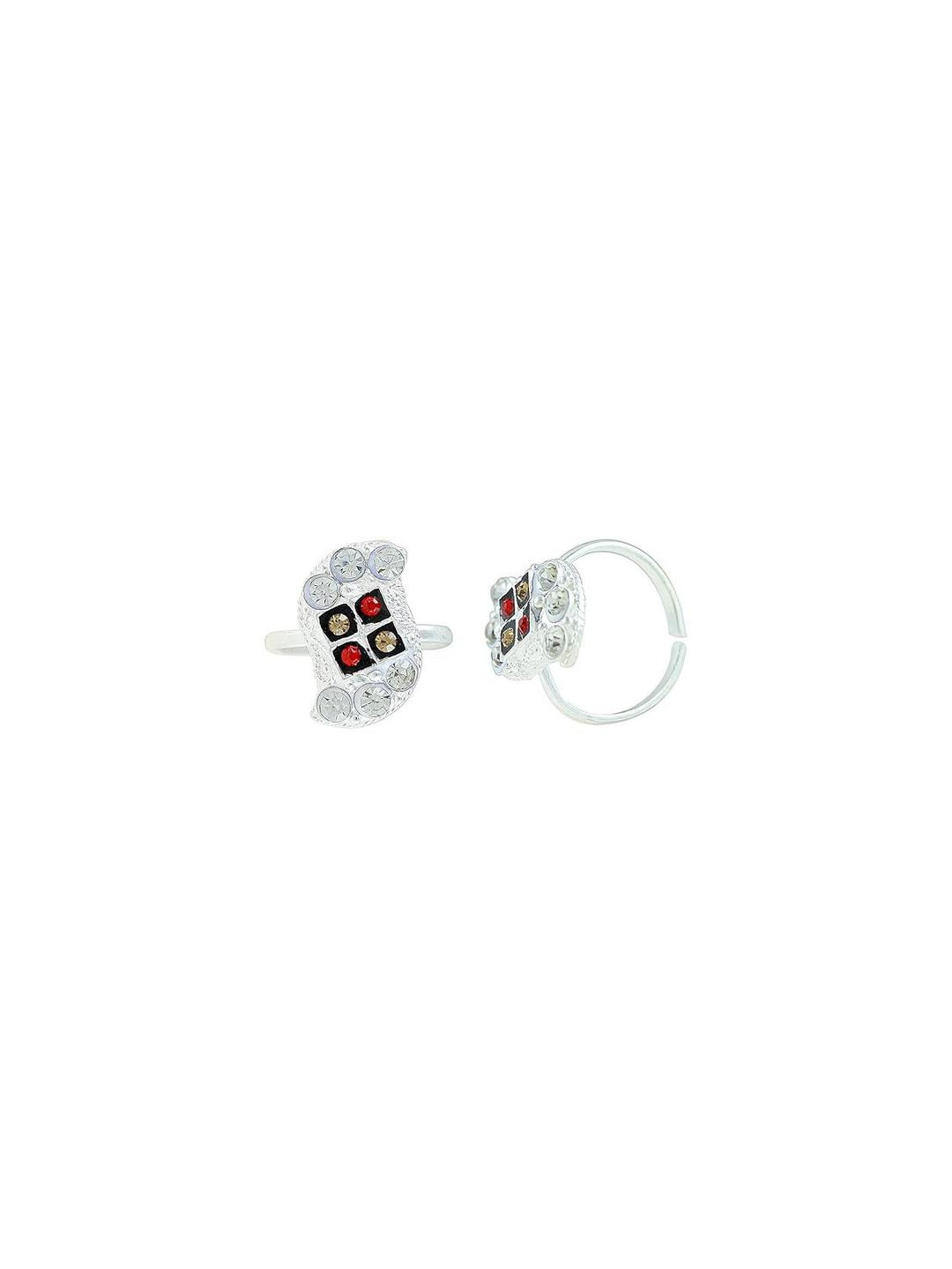 MEMOIR Silver plated broad design with White, Red and Champagne yellow Toe ring