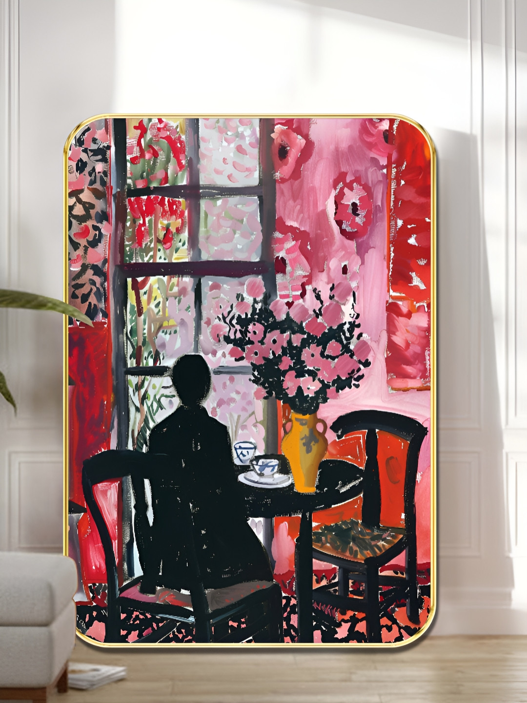 SAF Pink & Black Wooden Modern Expressionist Wall Art