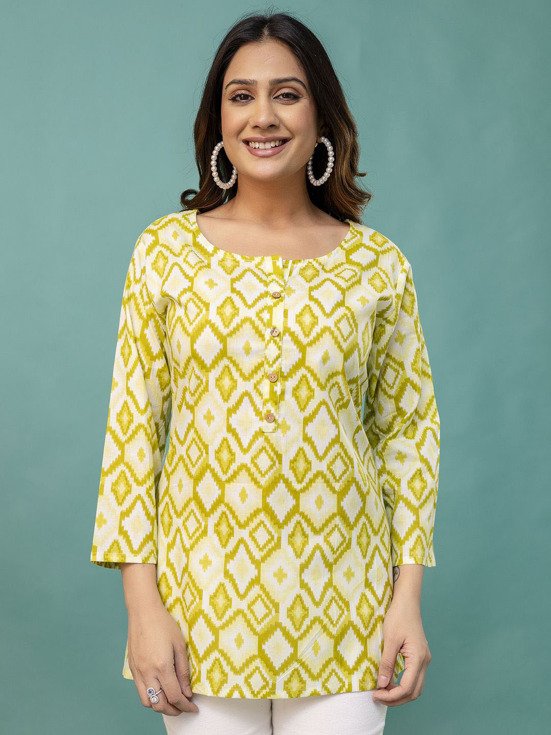 FERANOID Chic Printed Round Neck Pure Cotton Tunic