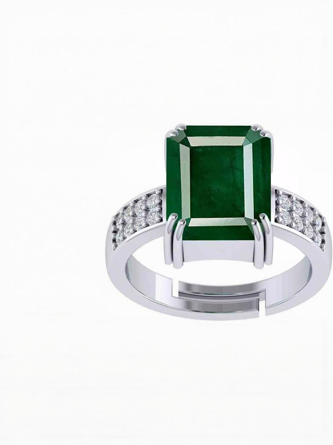 Sidharth Gems jemskart Emerald Silver Plated Brass Ring