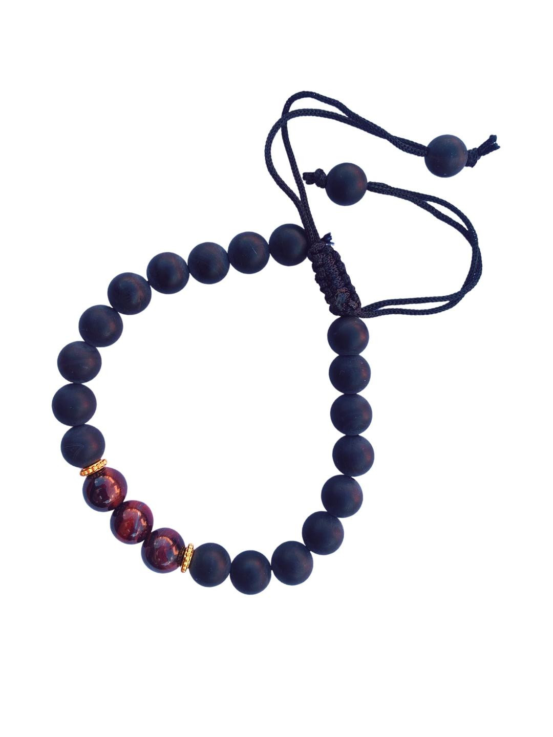 Apnisanskriti Unisex Black Onyx Matt Red Tiger Eye Stone Bracelet