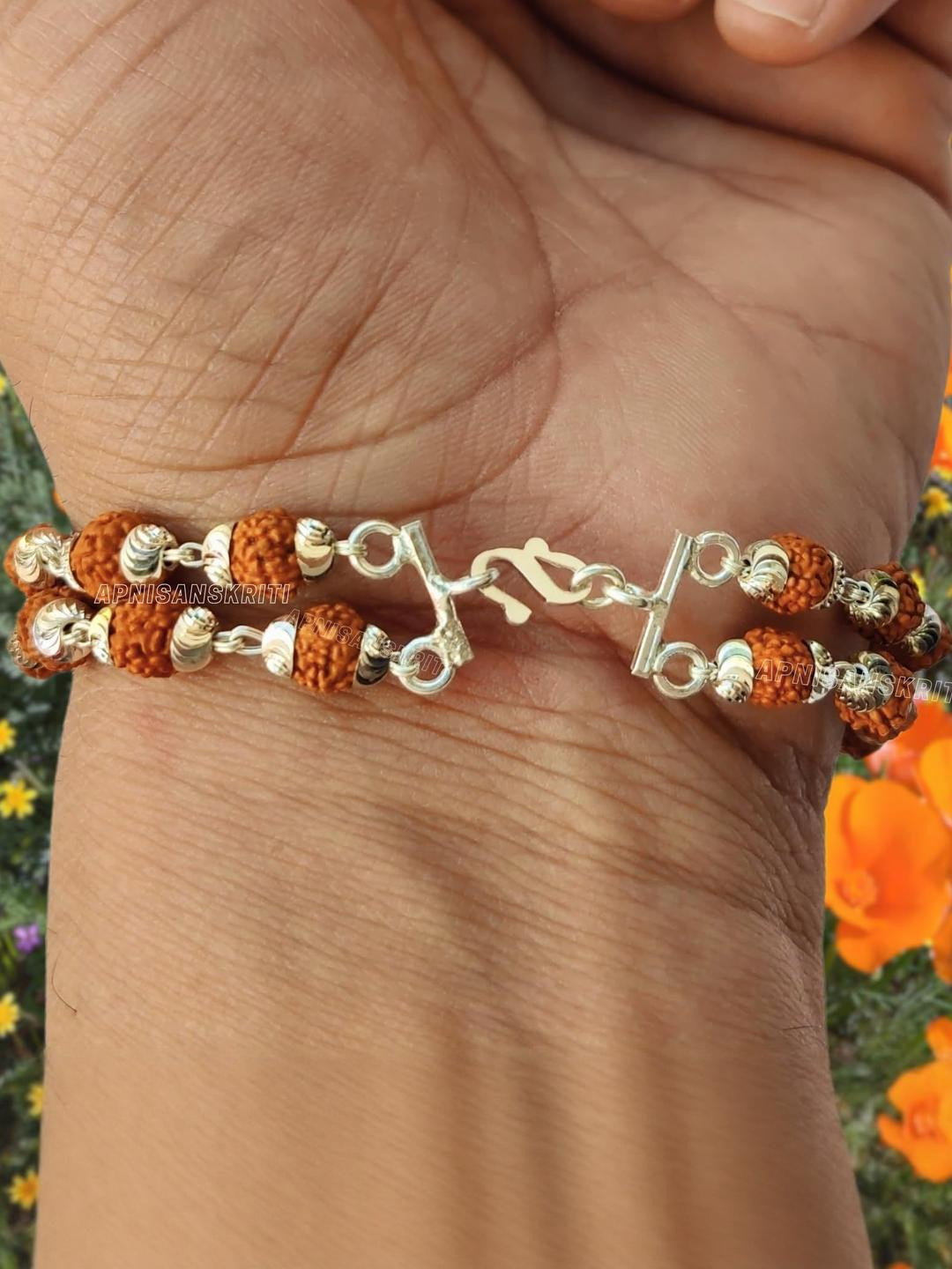 Apnisanskriti Unisex Rudraksha Pure Silver 2-Line Bracelet