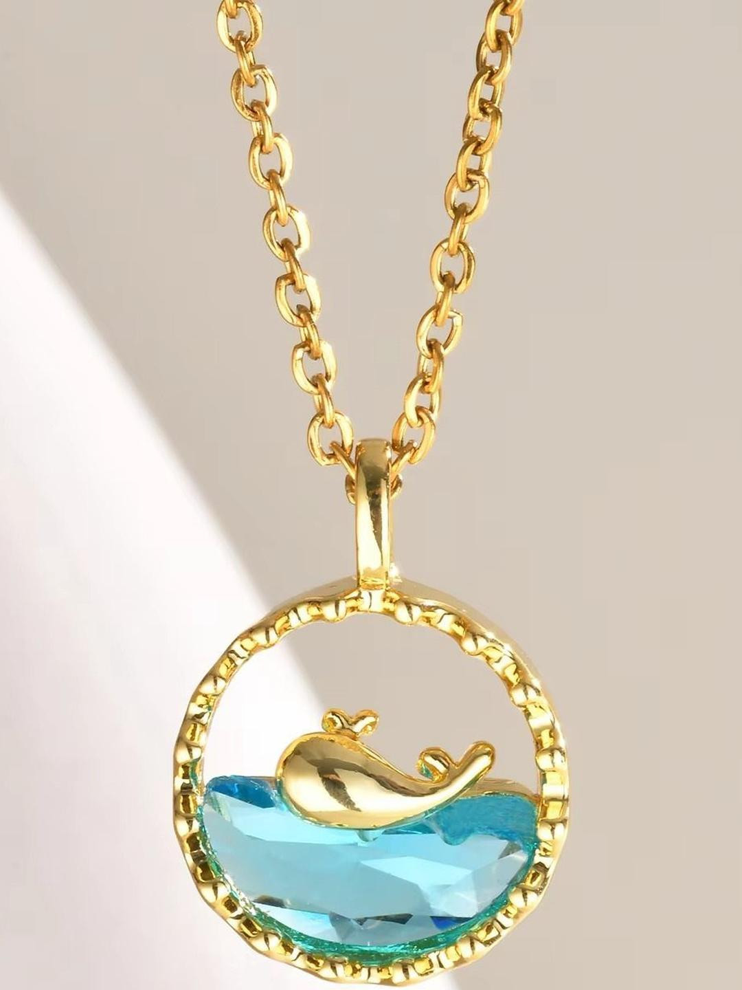CARIA Women Blue Whale Gold Plated Stainless Steel Pendant Necklace