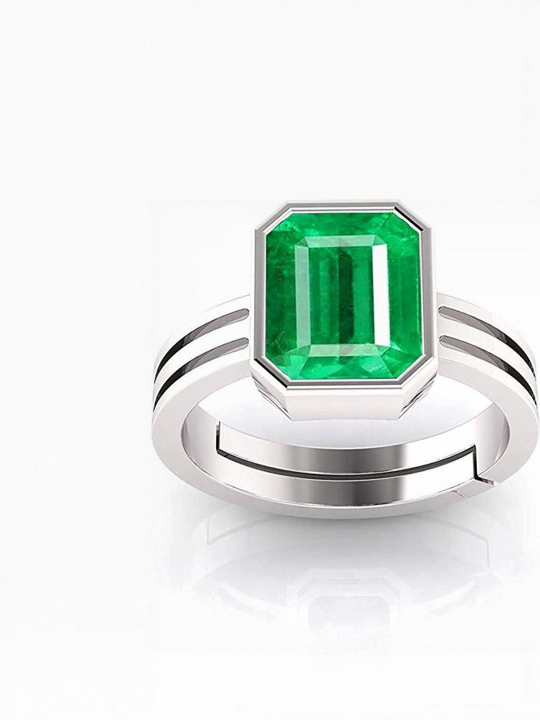 Sidharth Gems 11.25 Ratti 10.00 KT Emerald Panna Adjustable Silver Plated Finger Ring