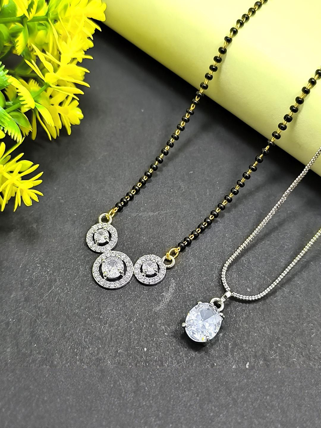 DIVYANSHI COLLECTION Set Of American Diamond Pendant Chain Brass Mangalsutra