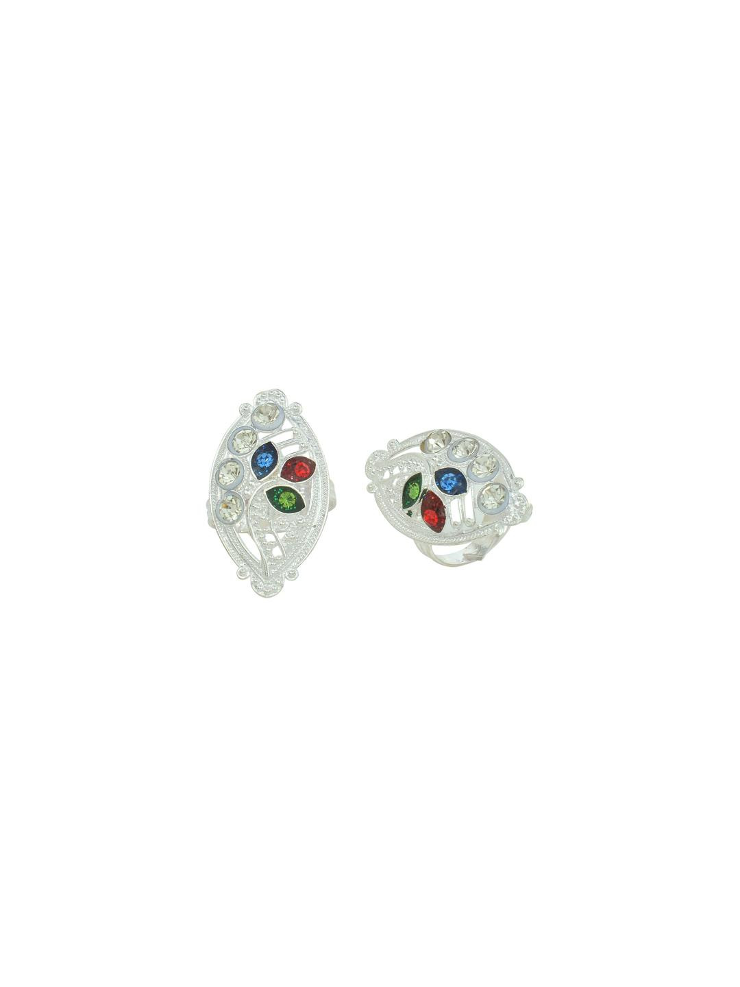 MEMOIR CZ Silver Plated Multicolour stone studded Marquoise shaped long Toe ring Jewellery