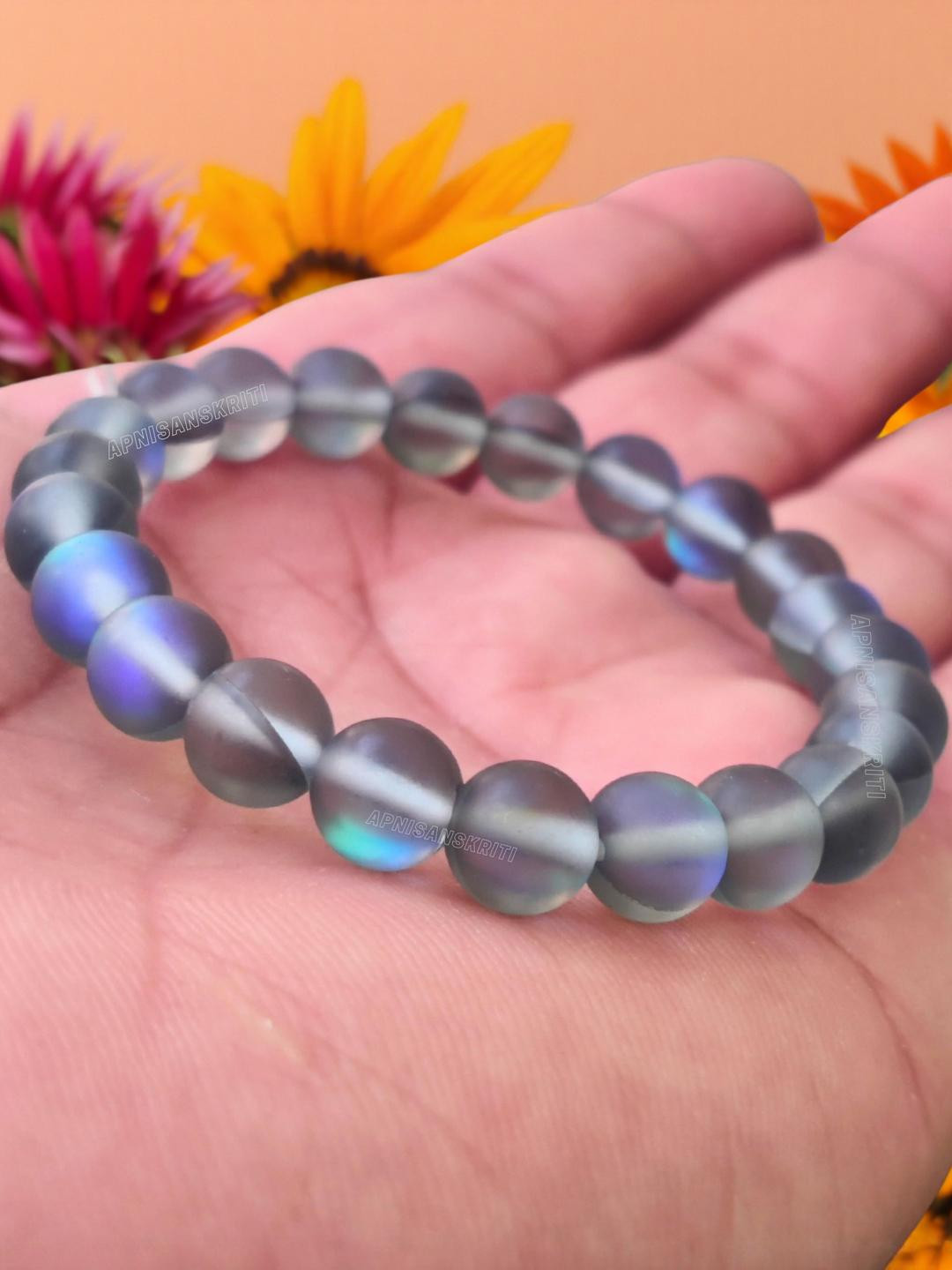 Apnisanskriti Unisex Aura Quartz Grey Colour Stone Bracele