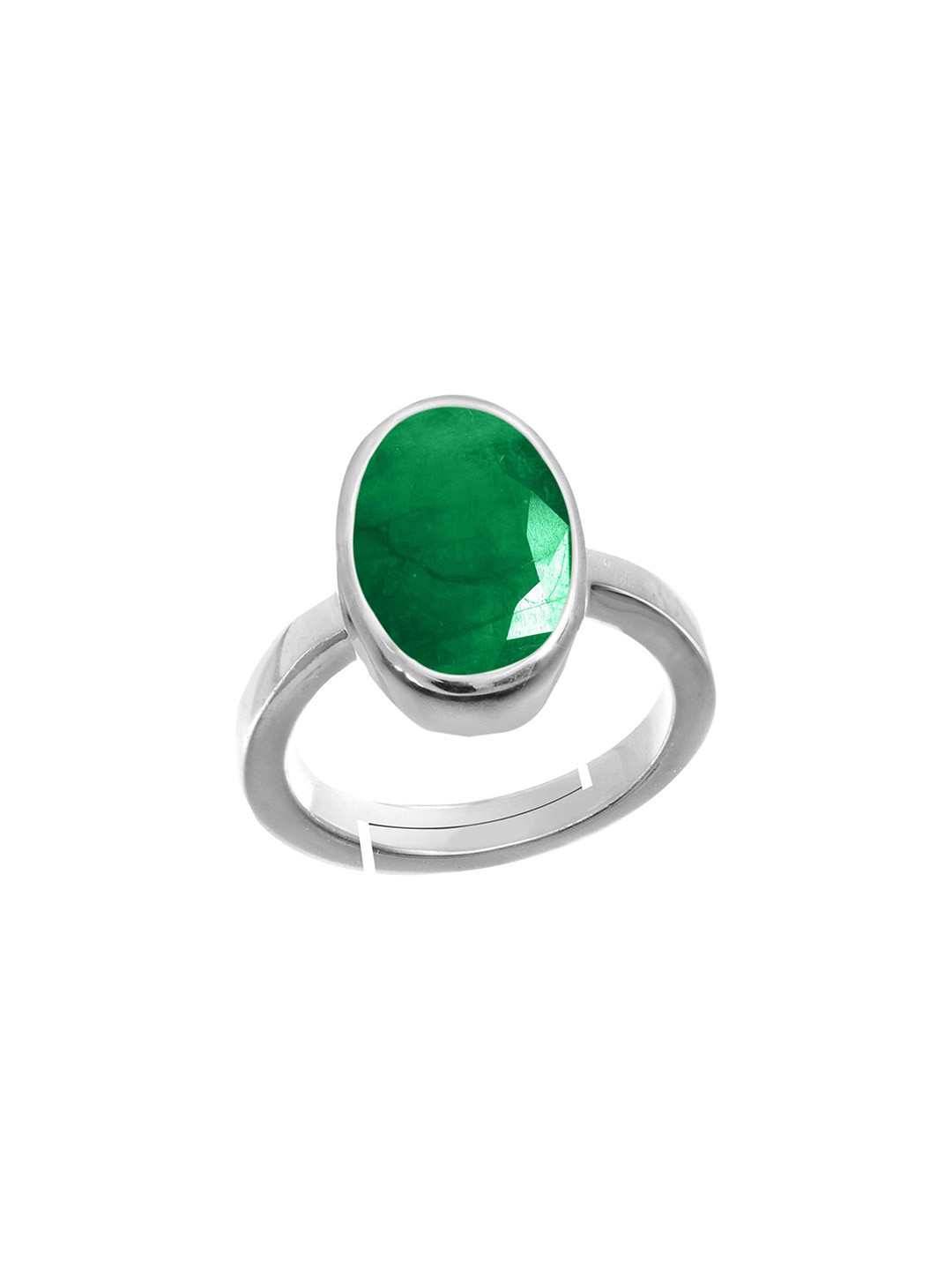 RRVGEM 12.50 Ratti Emerald Stone Silver Plated Adjustable Ring