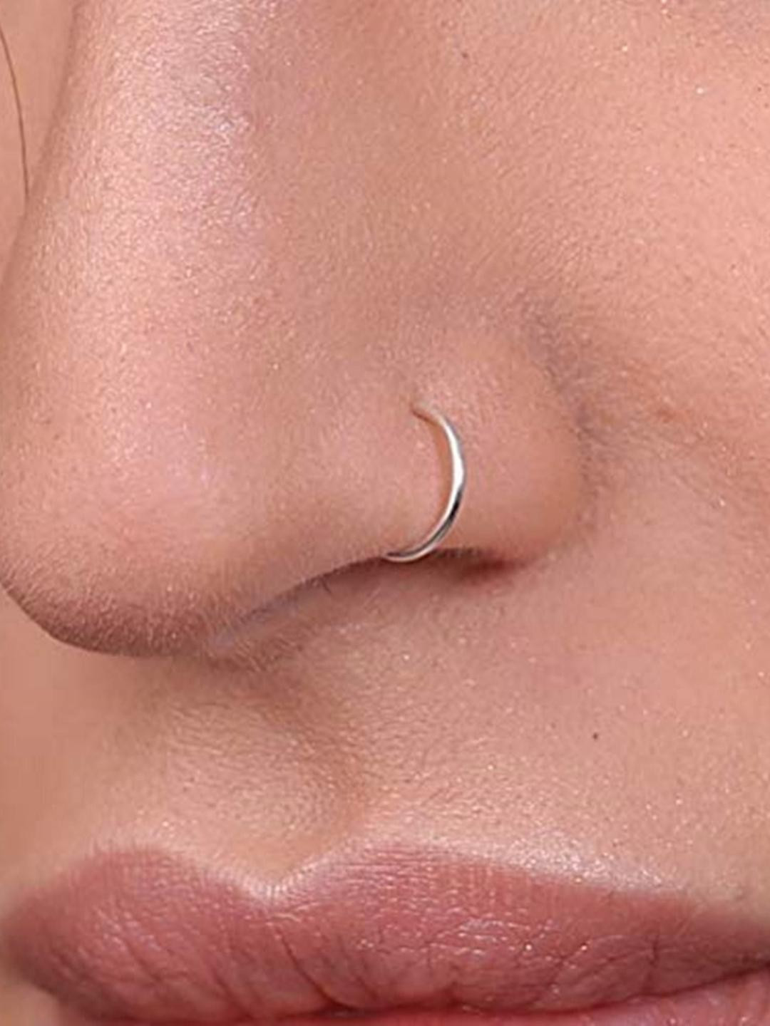 SHREEVARAM Pack of 2 Silver Plated Brass Nose Ring 8mm
