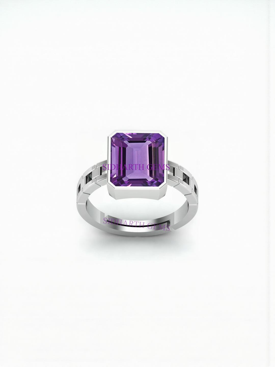 Sidharth Gems 7.55 KT 6.25 Ratti Amethyst Katela Amethyst Silver Plated Ring