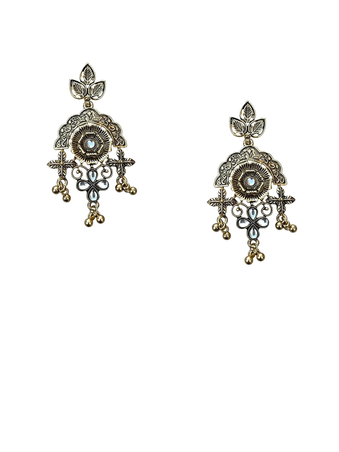 FURE Gold Plated Ghungroo Contemporary Antique Oxidised  Drop Earrings