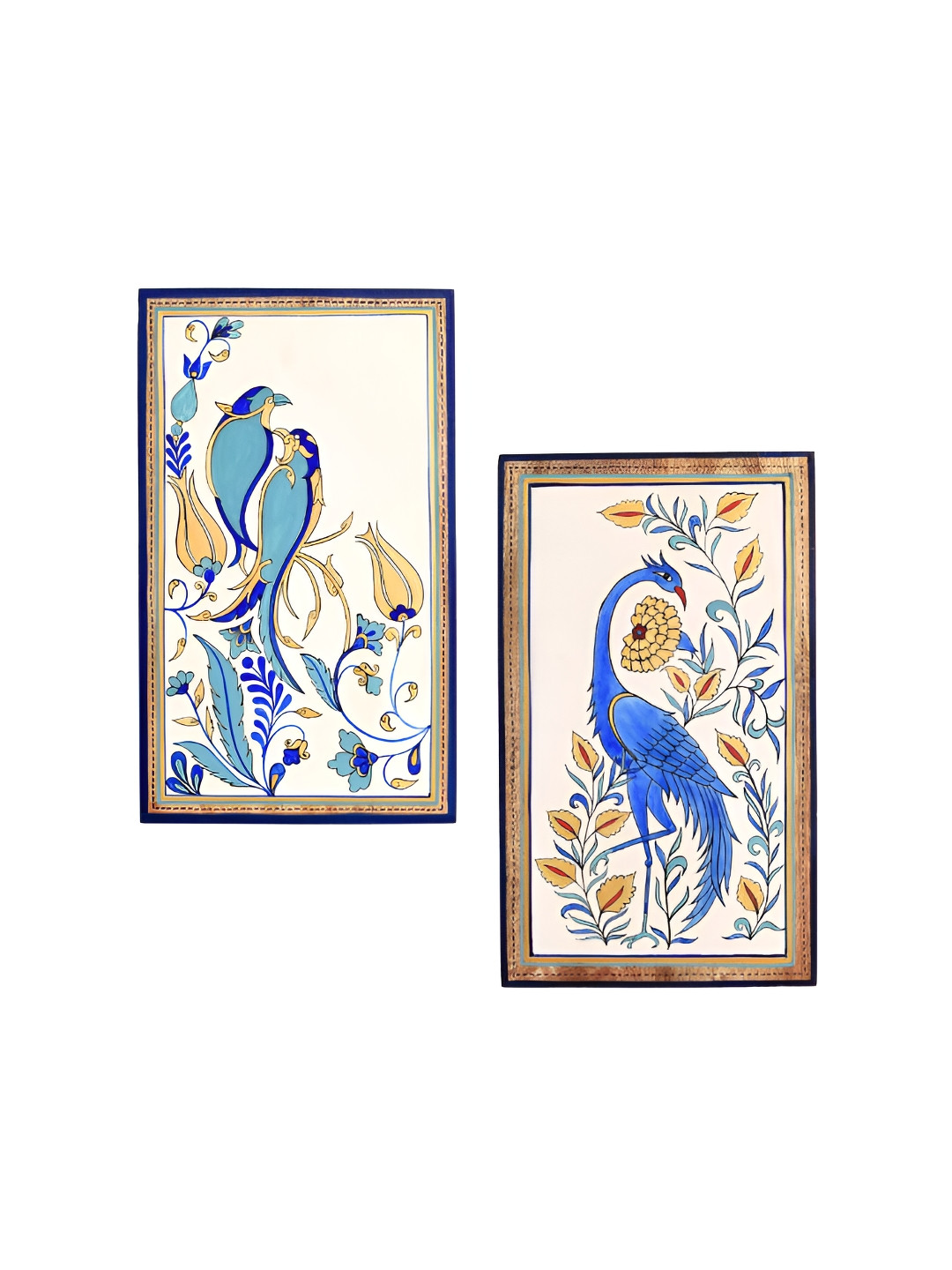 AAKRITI ART CREATIONS White & Blue 2 Pieces Eden Garden Wooden Wall Arts