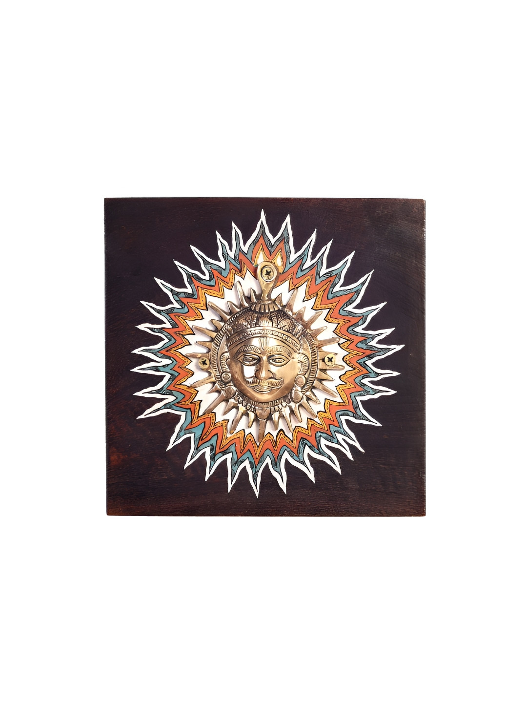 AAKRITI ART CREATIONS Brown Surya-I With Beautiful Brass Of Surya Dev Wooden Wall Art
