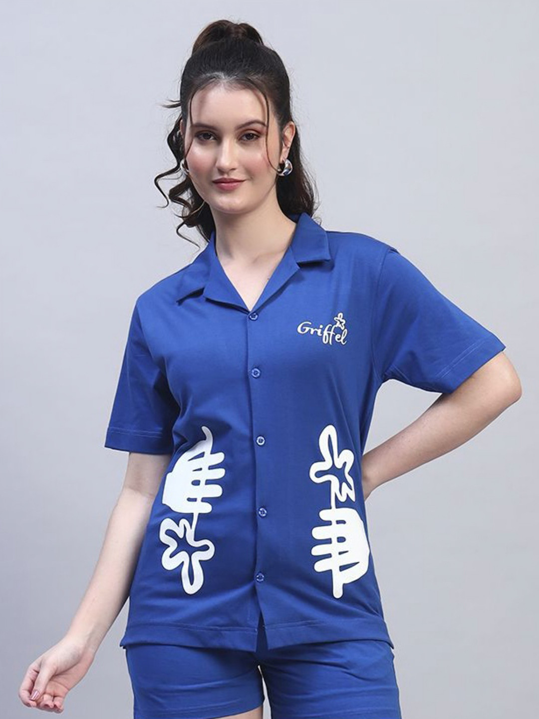 GRIFFEL Women Printed Drop-Shoulder Sleeves Ultralite Night suits