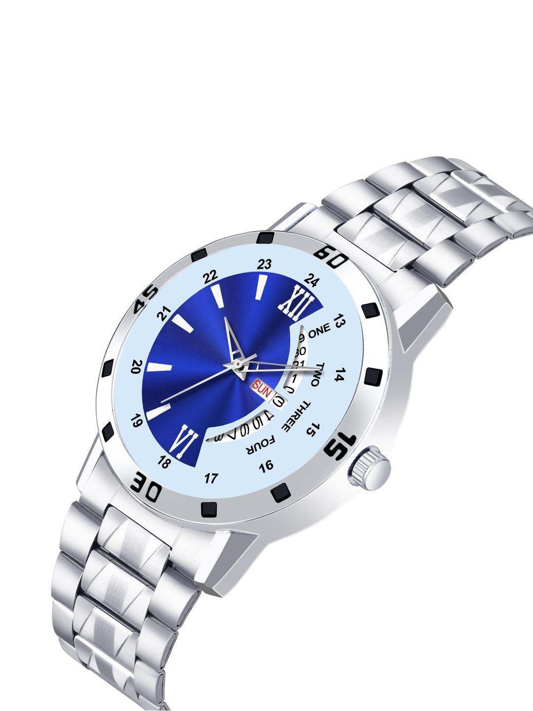 SZN Men Blue Dial & Silver-Toned Stainless Steel Straps Analogue Watch - Roman DD bluuSZNN