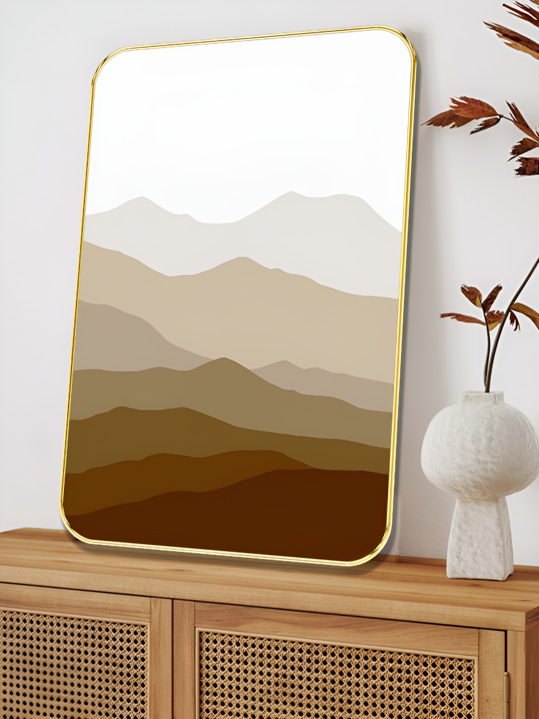 SAF White & Grey Minimalist Mountain Landscape Sparkle Wooden Wall Art