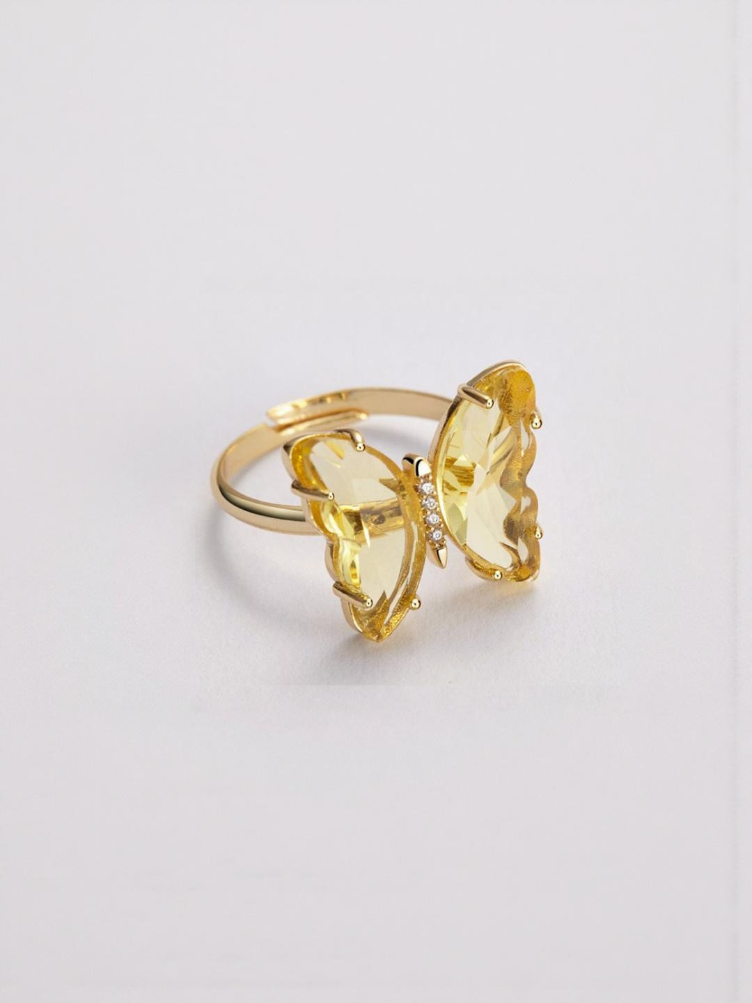 Arzonai Adjustable Crystal Butterfly Open Metal Rings