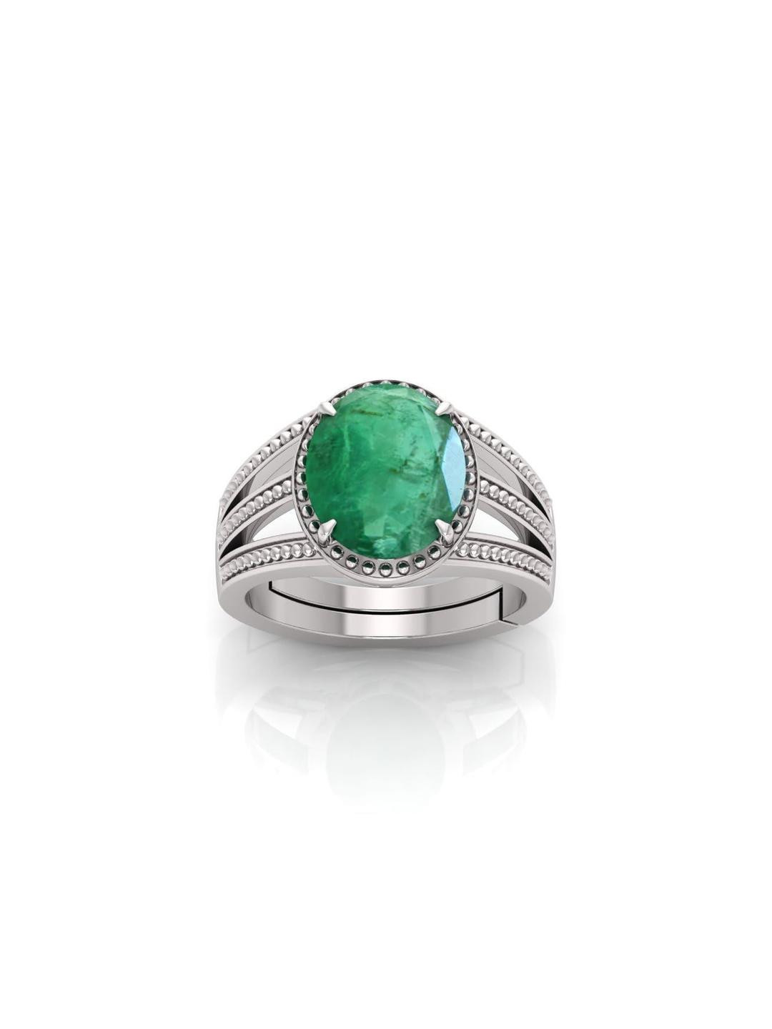 Pranjal Gems 11.25 Ratti Panna Stone Original Certified Emerald Gemstone Adjustable Ring