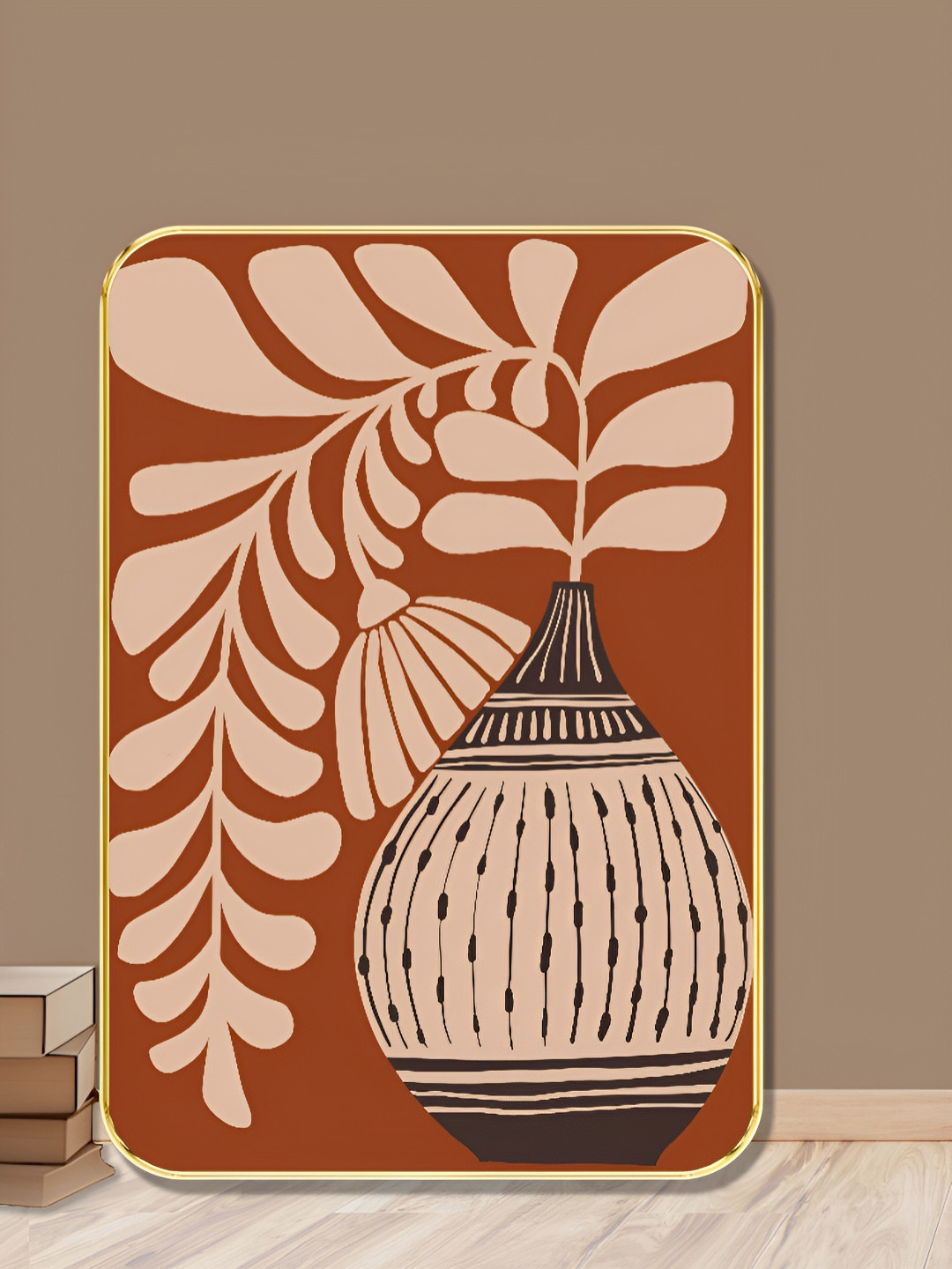 SAF Brown & Beige Terracotta Botanical Vase Wooden Wall Art